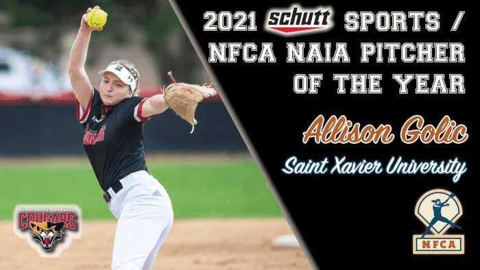nfca, naia, nfca player of the year, nfca pitcher of the year, nfca freshman of the year, Schutt Sports, Schutt Sports/nfca freshman of the Year, Schutt Sports/nfca Player of the Year, Schutt Sports/nfca Pitcher of the Year, Emily Loveless, Allison Golic, Maile Deutsch