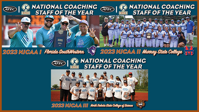 2023 ATEC/NFCA NJCAA National Coaching Staff of the Year, ATEC/NFCA NJCAA National Coaching Staffs of the Year, nfca, ATEC, 2023 NFCA National Coaching Staff of the Year, Florida Southwestern State College, North Dakota State College of Science, Murray State College