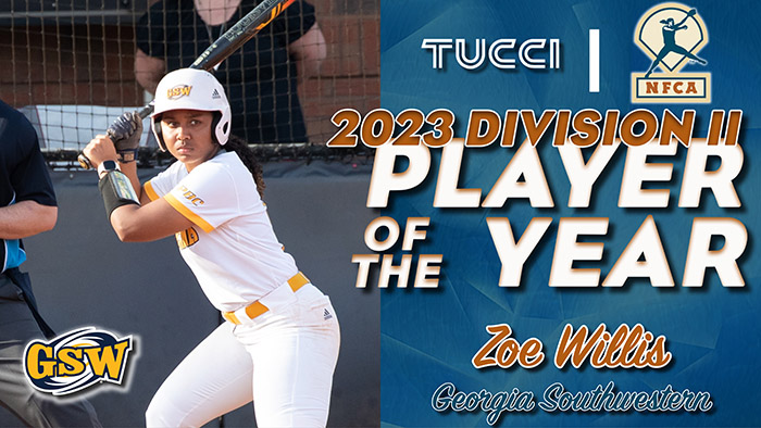 2023 TUCCI/NFCA DII Player of the Year, 2023 TUCCI/NFCA DII Pitcher of the Year, Zoe Willis, Georgia Southwestern State University, GSW softball, nfca, TUCCI/NFCA DII Player of the Year, TUCCI/NFCA DII Pitcher of the Year, tucci