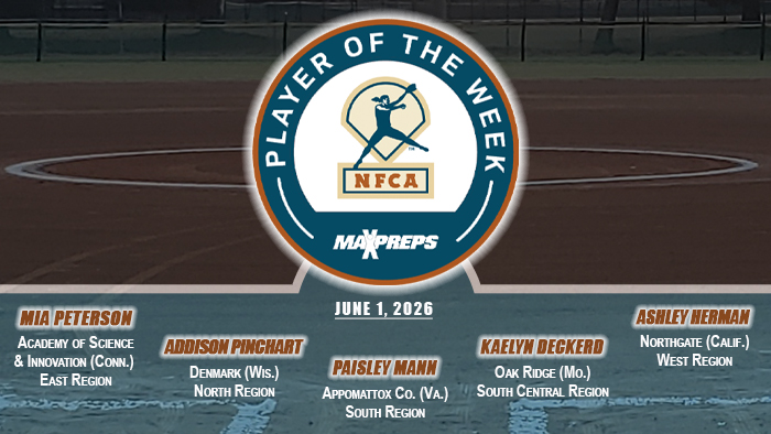 Peterson, Pinchart, Mann, Deckerd and Herman score latest MaxPreps/NFCA Spring Player of Week accolades