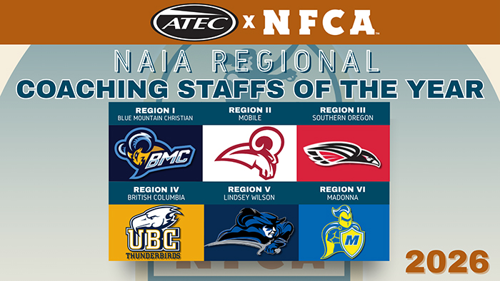 Six programs scored 2026 ATEC/NFCA NAIA Regional Coaching Staff of the Year honors