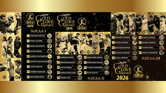 NFCA reveals 2026 NJCAA Rawlings Gold Glove recipients