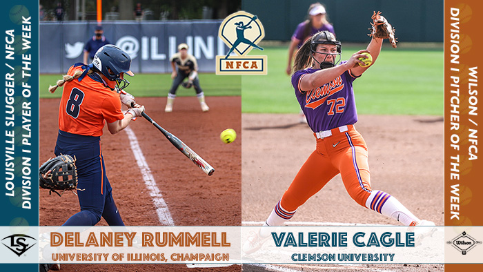 nfca, fastpitch, fastpitch softball, Louisville slugger/nfca di player of the week, wilson/nfca di pitcher of the Week,  Louisville slugger/nfca player of the week, wilson/nfca pitcher of the Week, nfca player of the week, nfca pitcher of the week, Valerie Cagle, Delaney Rummell