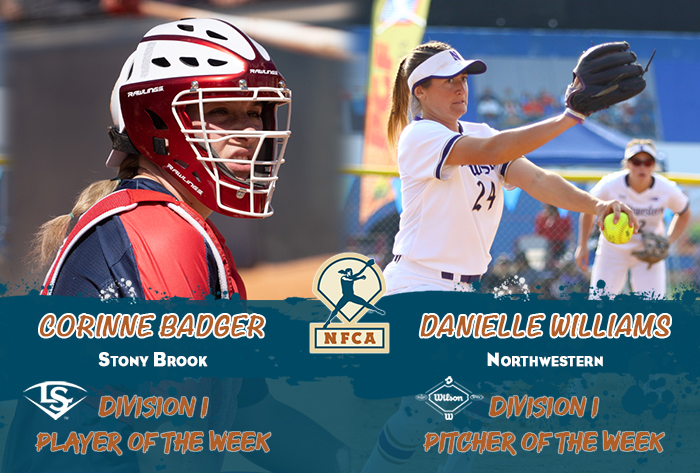 nfca player of the week, nfca pitcher of the week, nfca, Louisville slugger/nfca player of the week, wilson/nfca pitcher of the week, Danielle Williams, Corinne Badger, 