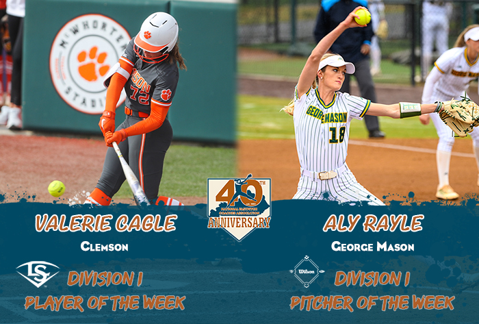 Louisville slugger/NFCA Player of the Week, Wilson/NFCA Pitcher of the Week, NFCA, NFCA D1 Player of the Week, NFCA D1 Pitcher of the Week, Wilson Sporting Goods, Louisville Slugger, Valerie Cagle, Aly Rayle, 