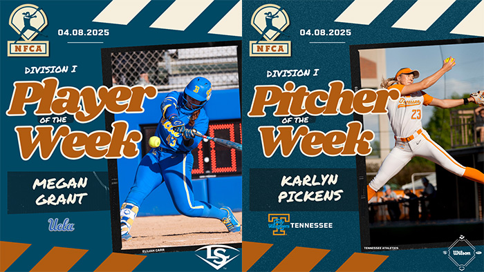 Louisville slugger/NFCA Player of the Week, Wilson/NFCA Pitcher of the Week, NFCA, NFCA D1 Player of the Week, NFCA D1 Pitcher of the Week, Louisville Slugger/NFCA DI Player of the Week, Wilson/NFCA DI Pitcher of the Week, Wilson Pitcher of the Week, Louisville Slugger Player of the Week, Wilson Sporting Goods, Louisville Slugger, Megan Grant, Karlyn Pickens