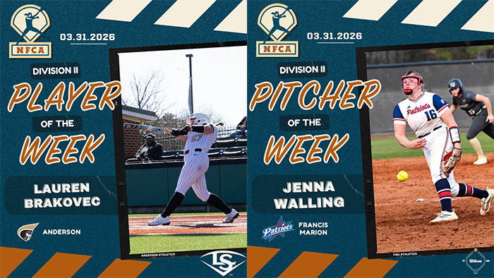 Anderson’s Brakovec, FMU’s Walling notch 2026 Louisville Slugger/Wilson DII weekly honors
