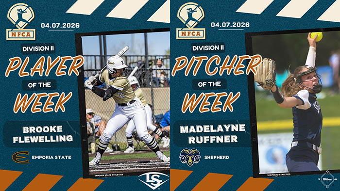 Louisville slugger/NFCA Player of the Week, Wilson/NFCA Pitcher of the Week, NFCA, NFCA D2 Player of the Week, NFCA D2 Pitcher of the Week, Louisville Slugger/NFCA DII Player of the Week, Wilson/NFCA DII Pitcher of the Week, Wilson Pitcher of the Week, Louisville Slugger Player of the Week, Wilson Sporting Goods, Louisville Slugger, Brooke Flewelling, Madelayne Ruffner