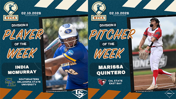 Louisville slugger/NFCA Player of the Week, Wilson/NFCA Pitcher of the Week, NFCA, NFCA D2 Player of the Week, NFCA D2 Pitcher of the Week, Louisville Slugger/NFCA DII Player of the Week, Wilson/NFCA DII Pitcher of the Week, Wilson Pitcher of the Week, Louisville Slugger Player of the Week, Wilson Sporting Goods, Louisville Slugger, Marissa Quintero, India McMurray