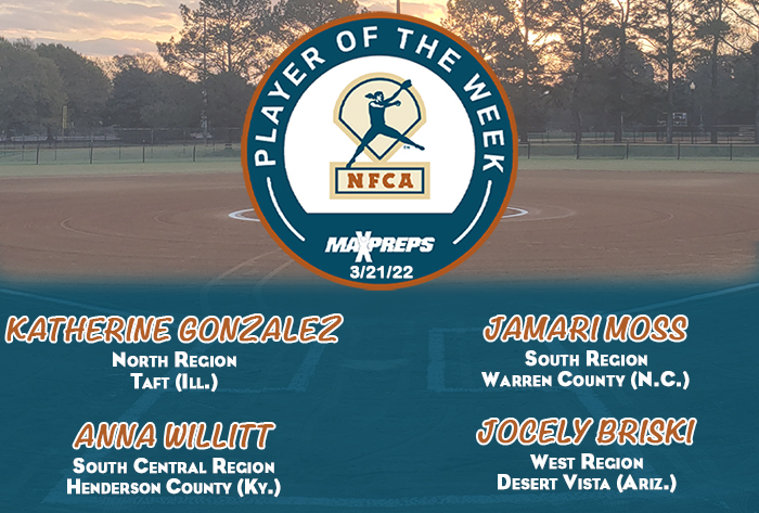 nfca high school player of the week, nfca, maxpreps/nfca high school player of the week, maxpreps, Katherine Gonzalez, Jamari Moss, Anna Willitt, Jocely, Briski