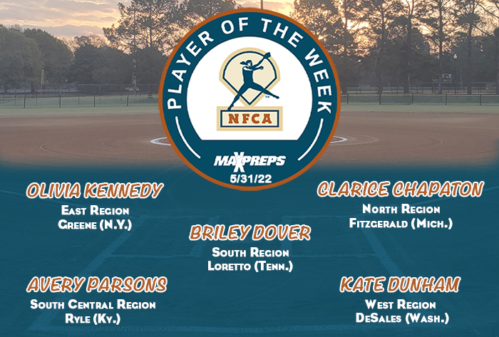 maxpreps/nfca high school player of the week, nfca high school player of the week, nfca, maxpreps, maxpreps softball player of the week, Olivia Kennedy, Clarice Chapaton, Briley Dover, Avery Parsons, Kate Dunham