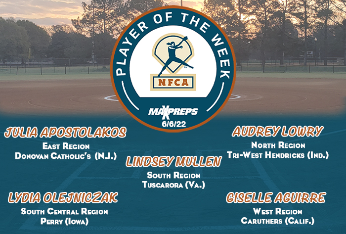 maxpreps/nfca high school player of the week, nfca high school player of the week, nfca, maxpreps, maxpreps softball player of the week, Julia Apostolakos, Audrey Lowry, Lindsey Mullen, Lydia Olejniczak, Giselle Aguirre