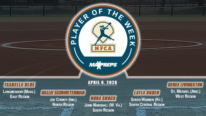 Blue, Schwieterman, Shock, Ogden and Livingston score latest MaxPreps/NFCA Spring Player of Week accolades