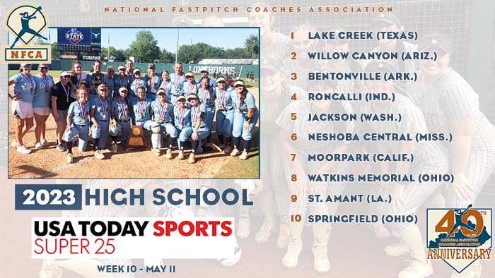 NFCA, high school, poll, top 25, coaches, softball, fastpitch, ranking, spring, USA Today, sports, super 25, 2023