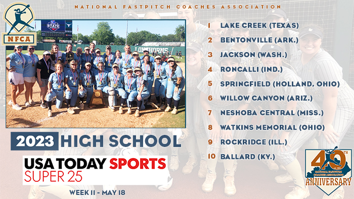 NFCA, high school, poll, top 25, coaches, softball, fastpitch, ranking, spring, USA Today, sports, super 25, 2023